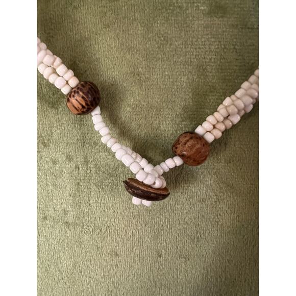 Vintage Tribal Necklace White Beads Wood Carnelian Agate Pendant Boho 20” - Picture 4 of 6